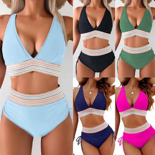 ✨New Arrival✨👙High Waisted Tummy Control Colour Block Bikini Sets