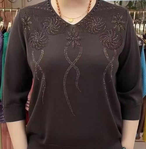 🔥Limited time 50% off🔥Women’s Vintage V-neck Beaded Pullover Shirt