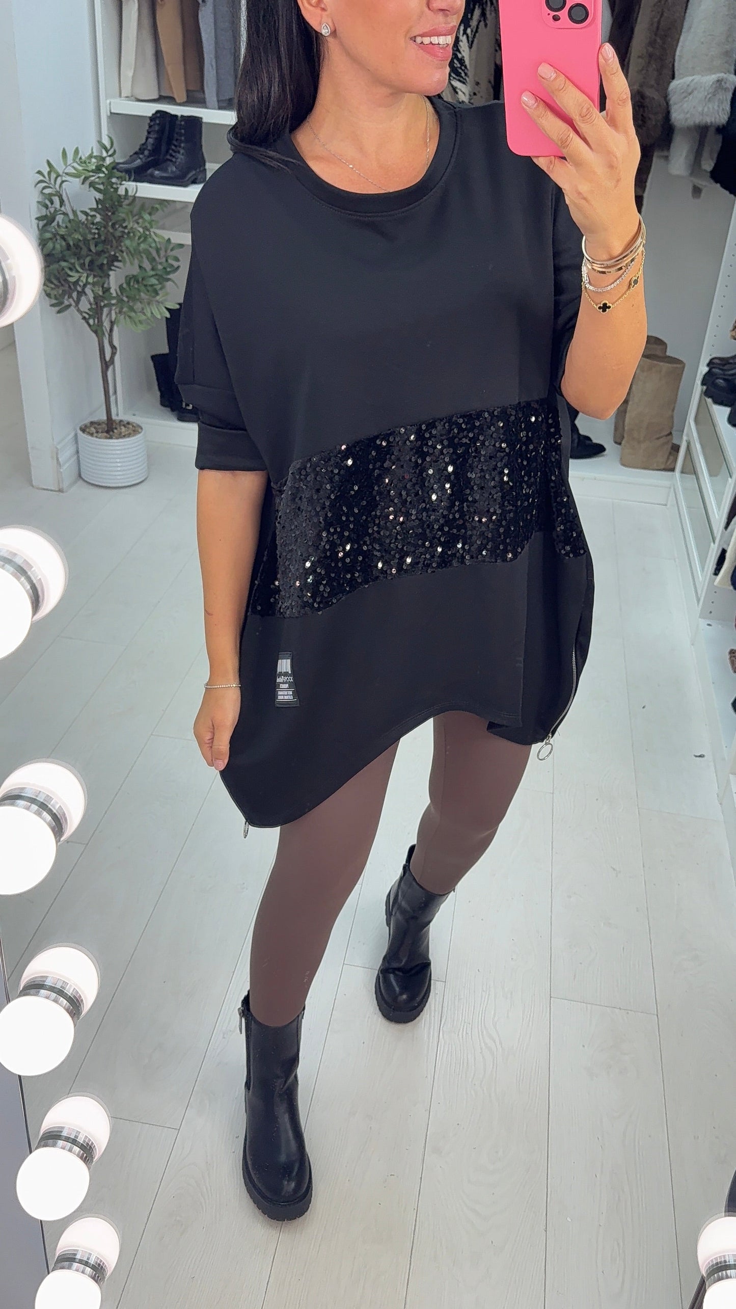 Romina Sequin Panel Detail Loose Fit Sweatshirt Set