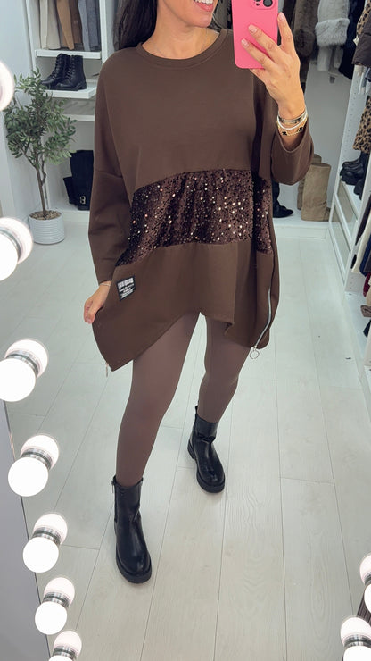 Romina Sequin Panel Detail Loose Fit Sweatshirt Set