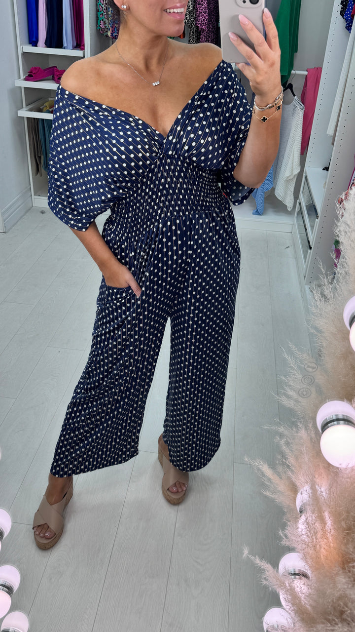 💥Hot 41%OFF💖Polka Dot Printed Elastic Waist Jumpsuit