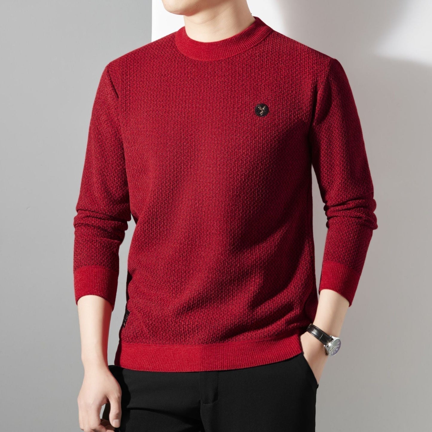 🎉Promotional Benefits 50% OFF 😍2024 Winter Plus Velvet Thickened Round Neck Loose Men's Solid Color All-match Warm Knitted Sweater