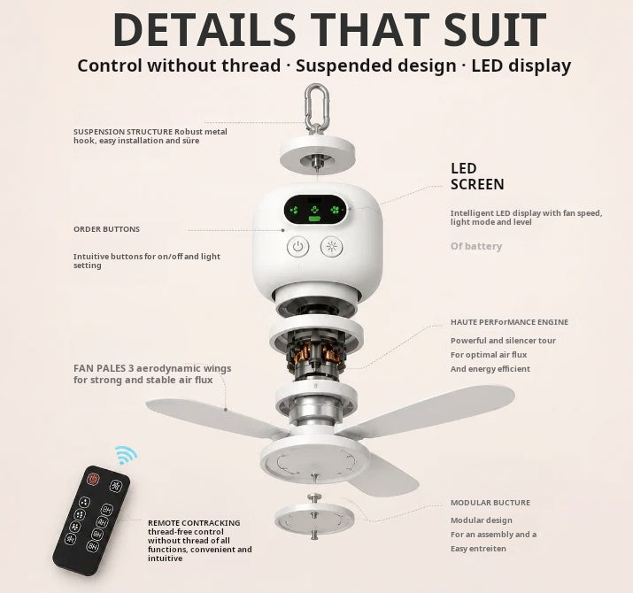 ⏳🔥LIMITED-TIME 50% OFF! 🌬️ Rechargeable Ceiling Fan with LED Light – Cool & Bright Anywhere ✨