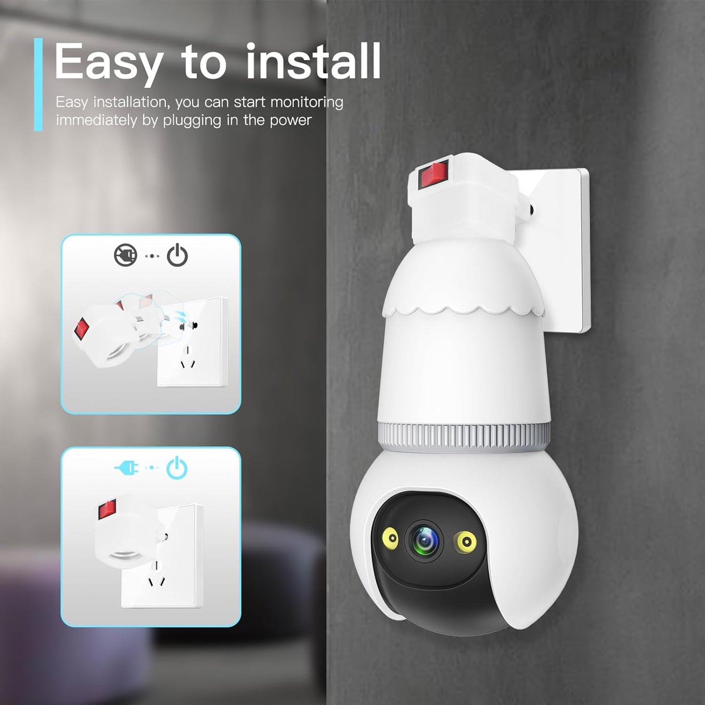 🔥Completely upgraded✨4MP Light Bulb Security Camera 5G&2.4GHz Wireless Outdoor Indoor Camera with Night Vision