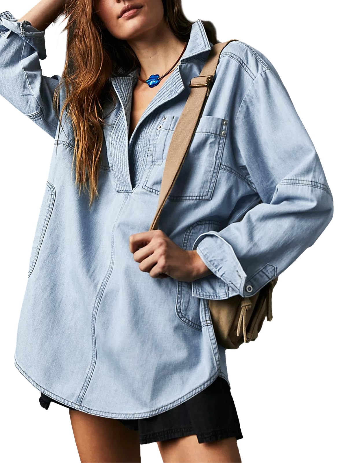 🔥Last Day Sale 49%🔥Women's Denim V-Neck Pullover Shirt