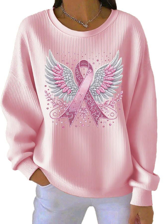 🎀Breast Cancer Awareness Angel Wings Pink Ribbon Sweatshirt – Support, Strength & Hope