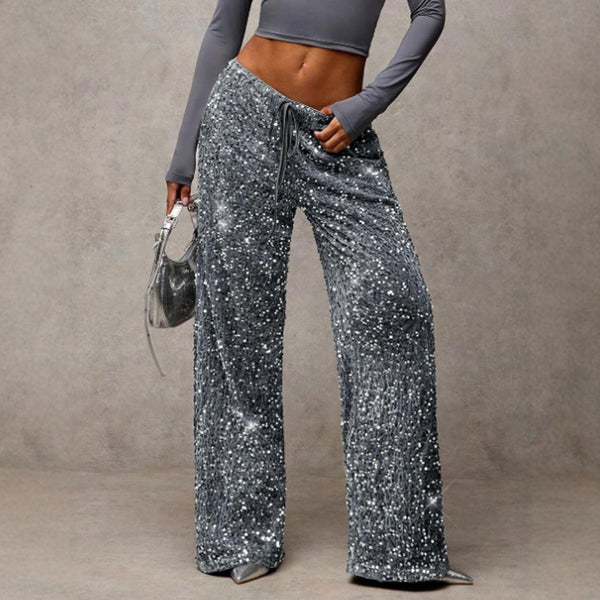 ⏰LAST DAY SALE 50% OFF🥰Women's Sequin Sparkle Wide Leg Pants with Elastic Waistband