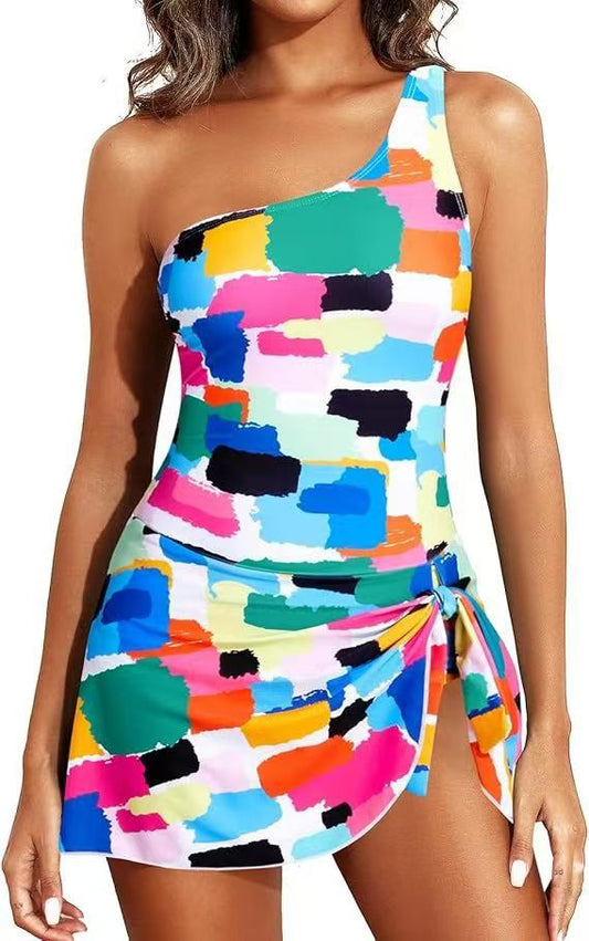 ⛱️Last Day Sale 49% OFF🔥One Shoulder Skirted One Piece Swimsuit