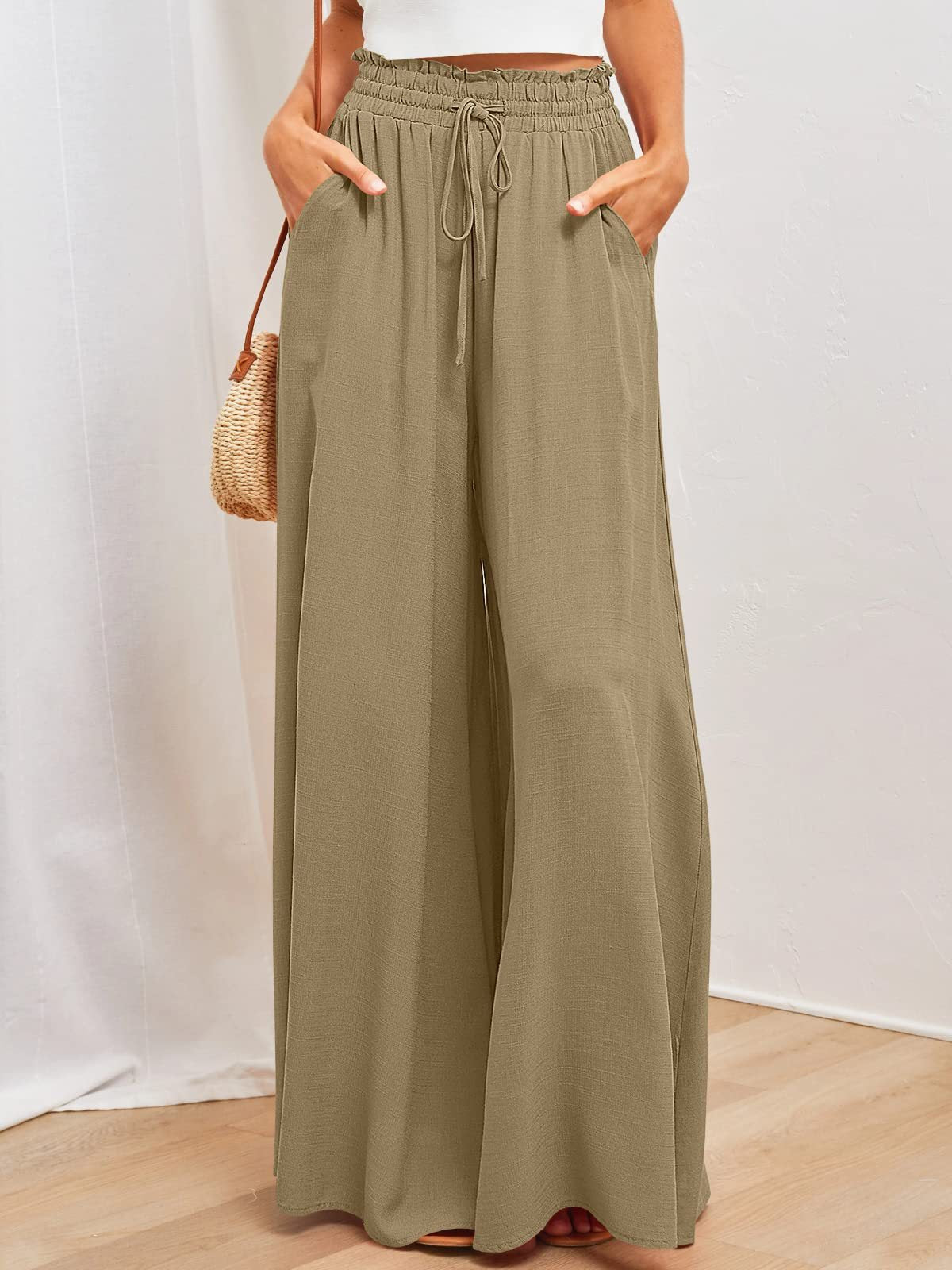 👖 LIMITED-TIME 50% OFF! ✨ Wide-Leg High-Waisted Pants – Cotton Blend, Loose Fit, Drawstring 🌿