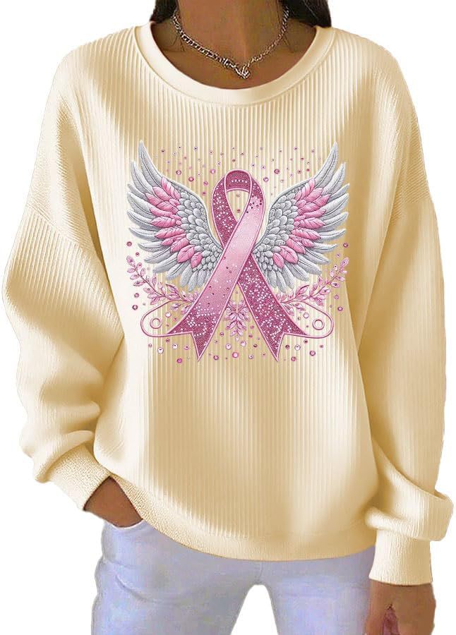 🎀Breast Cancer Awareness Angel Wings Pink Ribbon Sweatshirt – Support, Strength & Hope