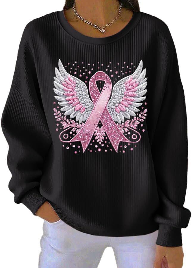 🎀Breast Cancer Awareness Angel Wings Pink Ribbon Sweatshirt – Support, Strength & Hope