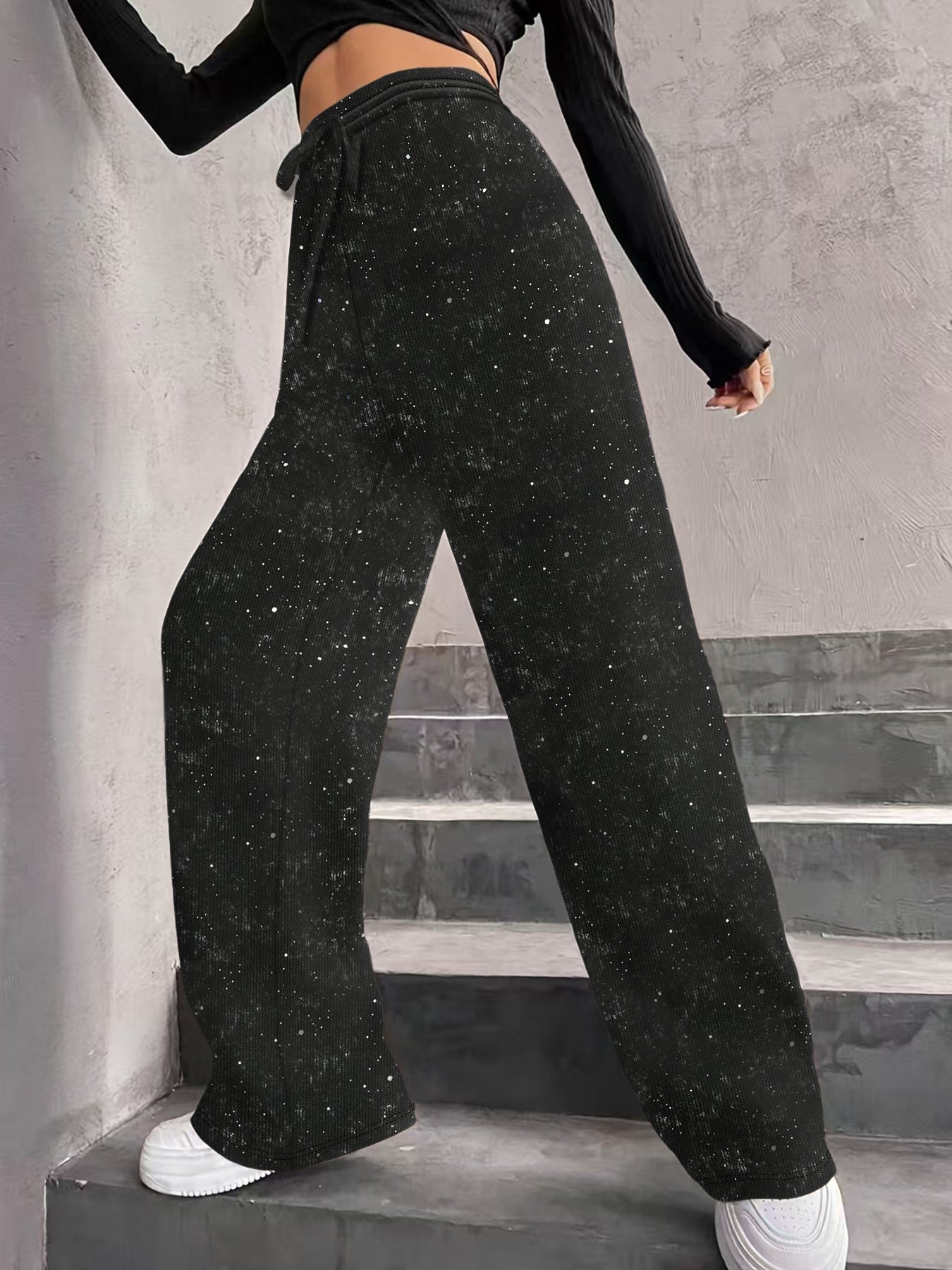 🎄🎁Christmas Sale 40% OFF🥰Women's Sequin Sparkle Wide Leg Pants with Elastic Waistband