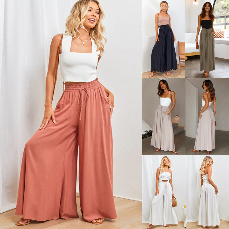 👖 LIMITED-TIME 50% OFF! ✨ Wide-Leg High-Waisted Pants – Cotton Blend, Loose Fit, Drawstring 🌿