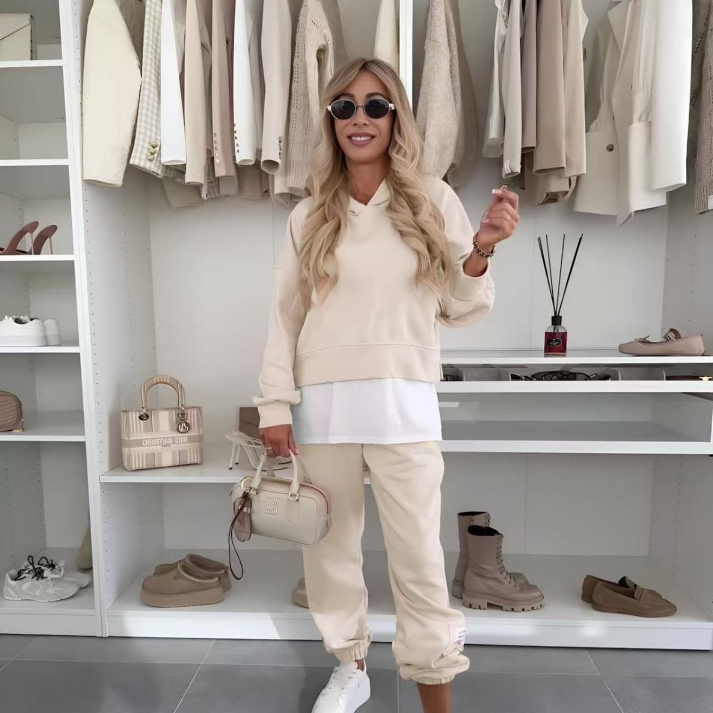 Women's Hooded Patchwork Casual Sweatshirt Suit1