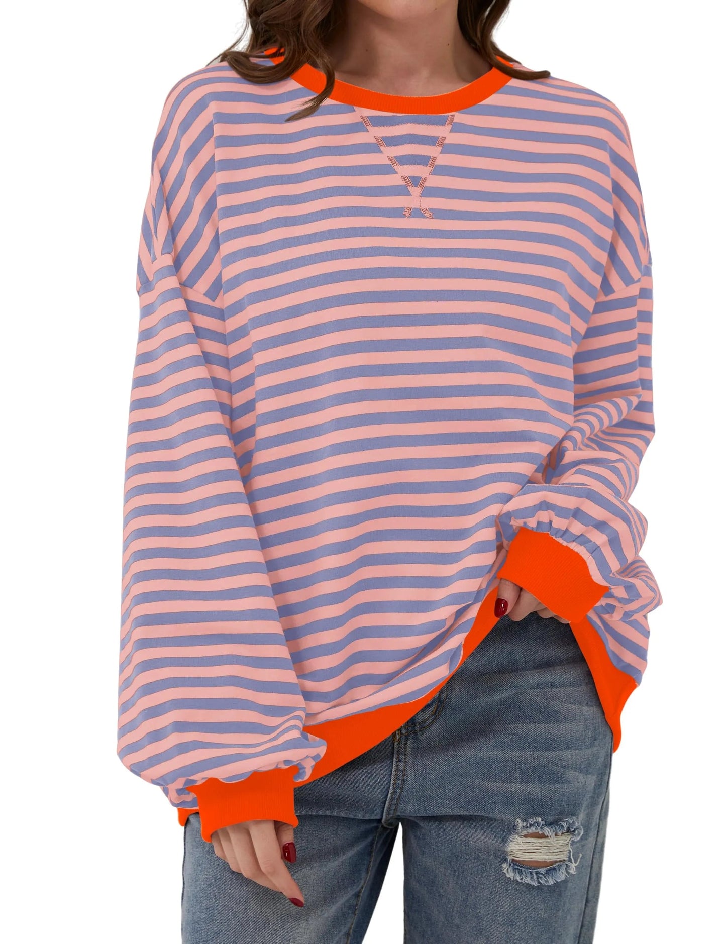 🔥Promotion 49% OFF😲-Women's Oversized Striped Long Sleeve Pullover (Buy 2 Free Shipping)