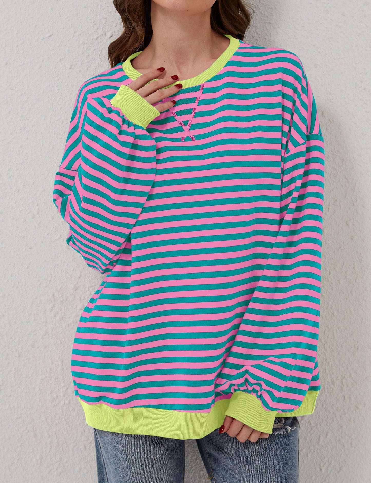 🔥Promotion 49% OFF😲-Women's Oversized Striped Long Sleeve Pullover (Buy 2 Free Shipping)