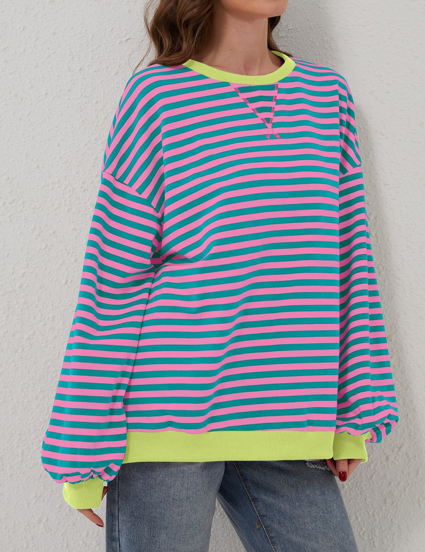 🔥Promotion 49% OFF😲-Women's Oversized Striped Long Sleeve Pullover (Buy 2 Free Shipping)