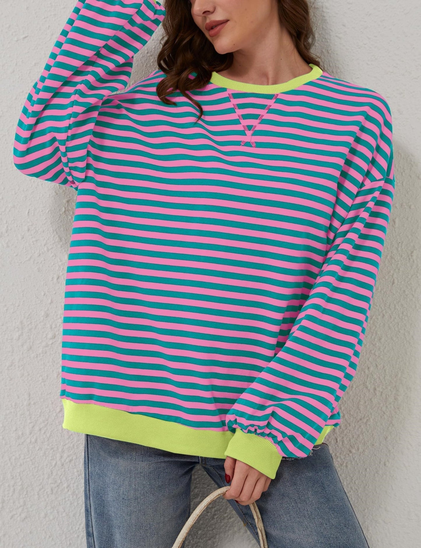 🔥Promotion 49% OFF😲-Women's Oversized Striped Long Sleeve Pullover (Buy 2 Free Shipping)