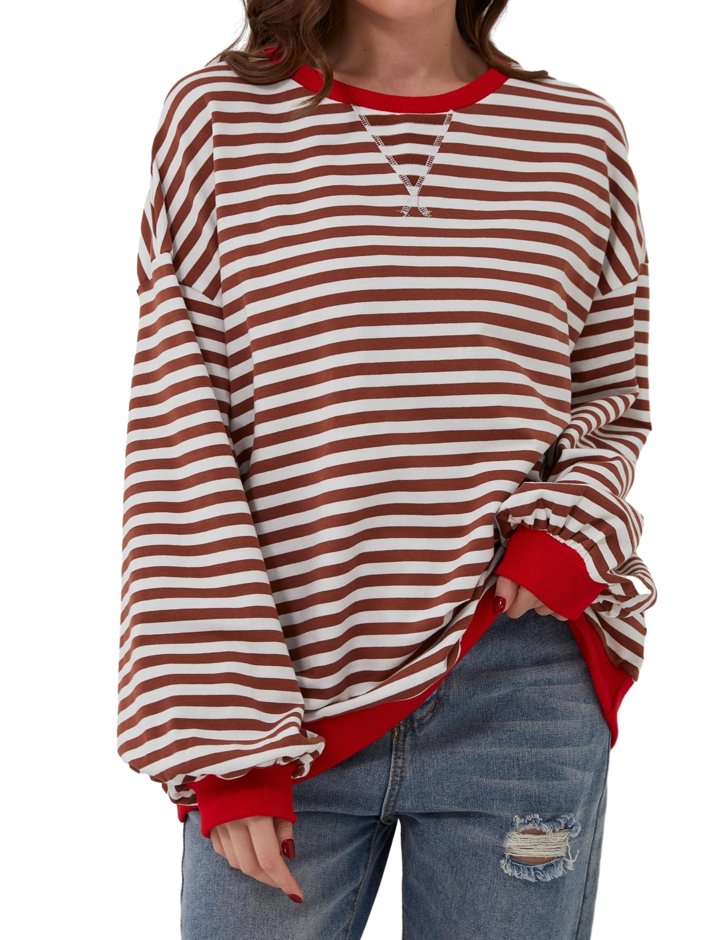 🔥Promotion 49% OFF😲-Women's Oversized Striped Long Sleeve Pullover (Buy 2 Free Shipping)