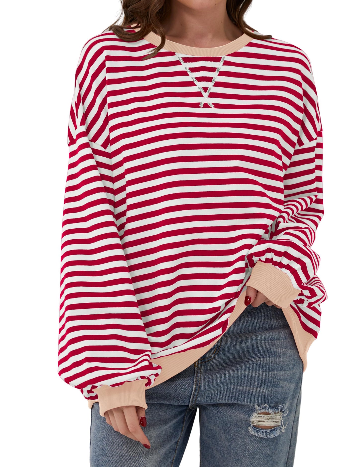 🔥Promotion 49% OFF😲-Women's Oversized Striped Long Sleeve Pullover (Buy 2 Free Shipping)