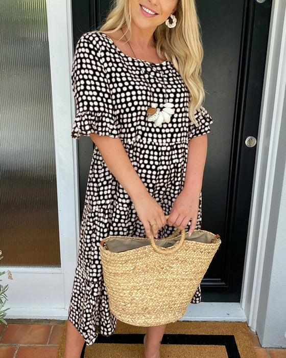 🎁 Hot Sale🎁50%OFF💥Round Neck Polka Dot Print Midi Dress