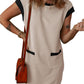 😍LAST DAY SALE 50% OFF💥2025 New Women's Casual Cap Sleeve Color Block Shift Tshirt Dress With Pockets(buy 2 free shipping)