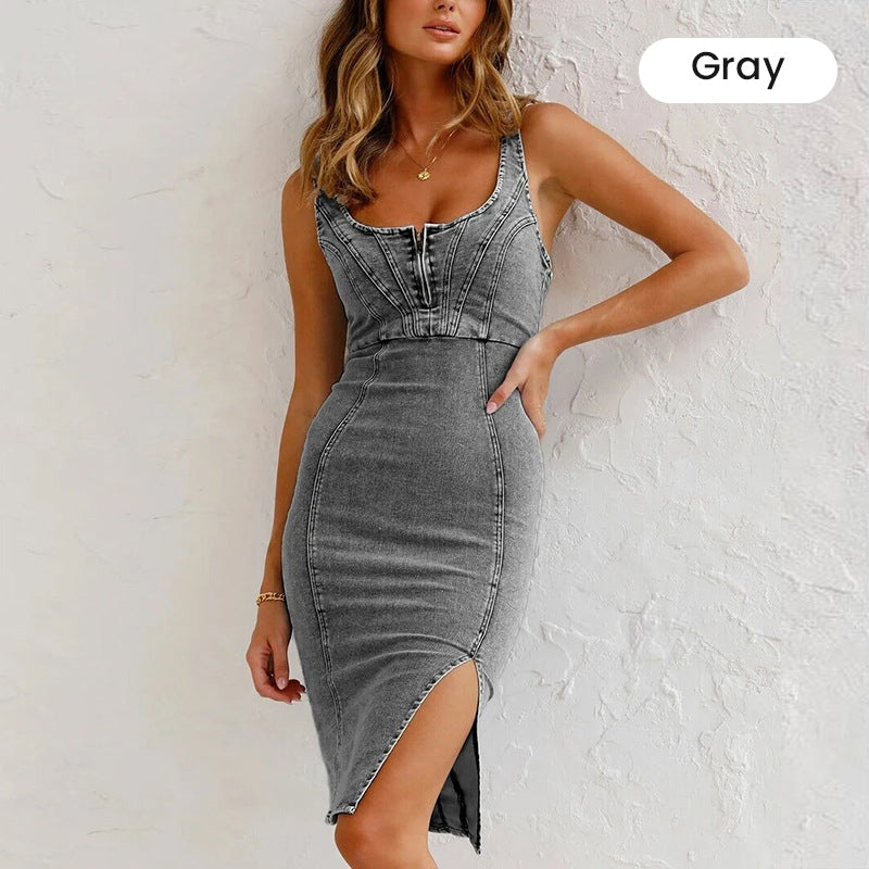 🍹🌤️Women's U-Neck Denim Bodycon Cami Dress