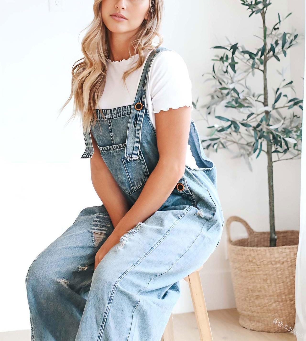 🔥Limited time sale 49% OFF💕Women's Cute Casual Button Jumpsuit Ripped Denim Overalls