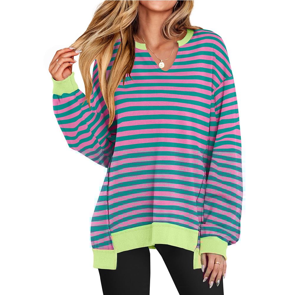 🔥Christmas Sale-Up to 50% Off🔥Womens Oversized Sweatshirt V Neck Long Sleeve Tunic Lightweight Pullover