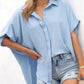 🔥Hot Sale 50% Off💥Women's Casual Button Short Sleeve Slit Hem Shirt Solid Color Tops