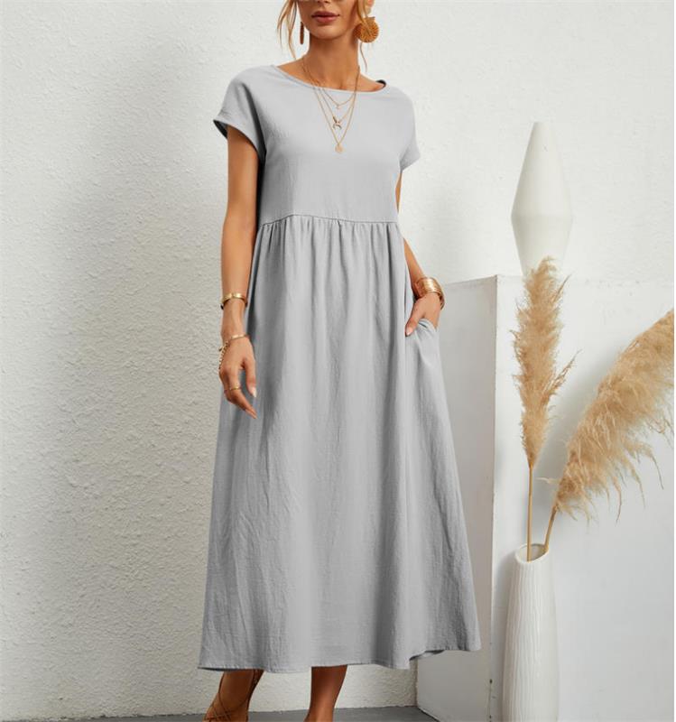 🔥Today 50% Off🔥Fashion Solid Color Cotton Linen Pocket Dress