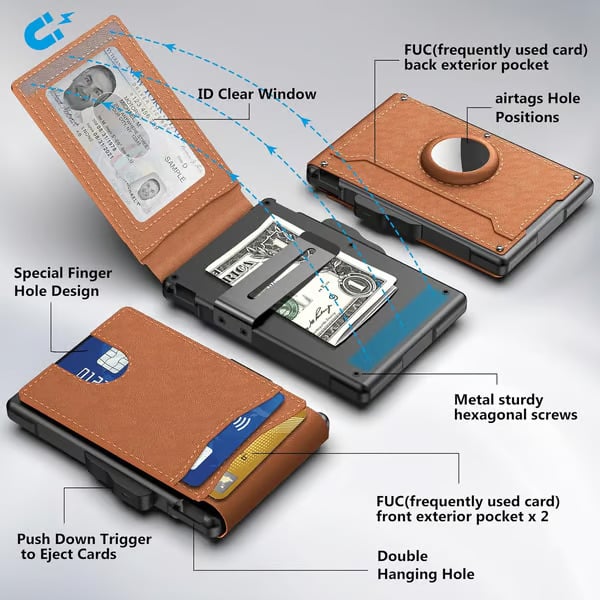 🔥Last Day 49% OFF-💼🔒Men's Simple Bifold Wallet- with Pop Up Aluminum Case Money Clip Slim Leather Slots Credit Card Holder RFID Blocking Bifold Minimalist Wallet(🎁Perfect Gift) 3