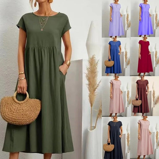 🔥BUY 2 GET 10% OFF💝Solid Color Sleeveless Loose Cotton Pocket Dress