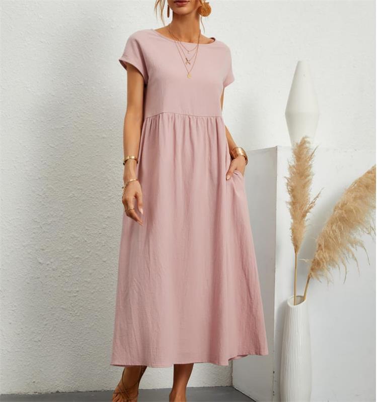 🔥Today 50% Off🔥Fashion Solid Color Cotton Linen Pocket Dress