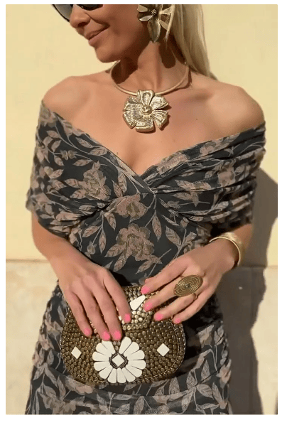 Women's Off-the-shoulder V-neck Printed Dress