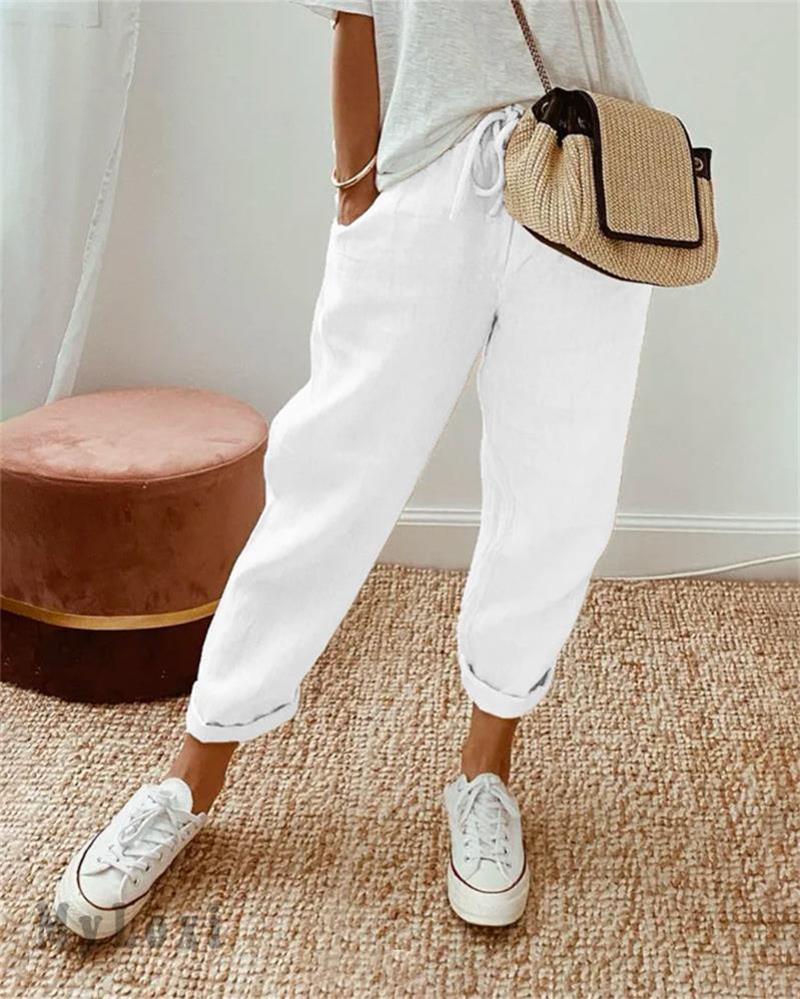 🎁 60% OFF !! 👖🌿 Casual Cotton and Linen Pants for Women – Breathable, High-Waisted & Ankle-Length Elegance ✨☀️