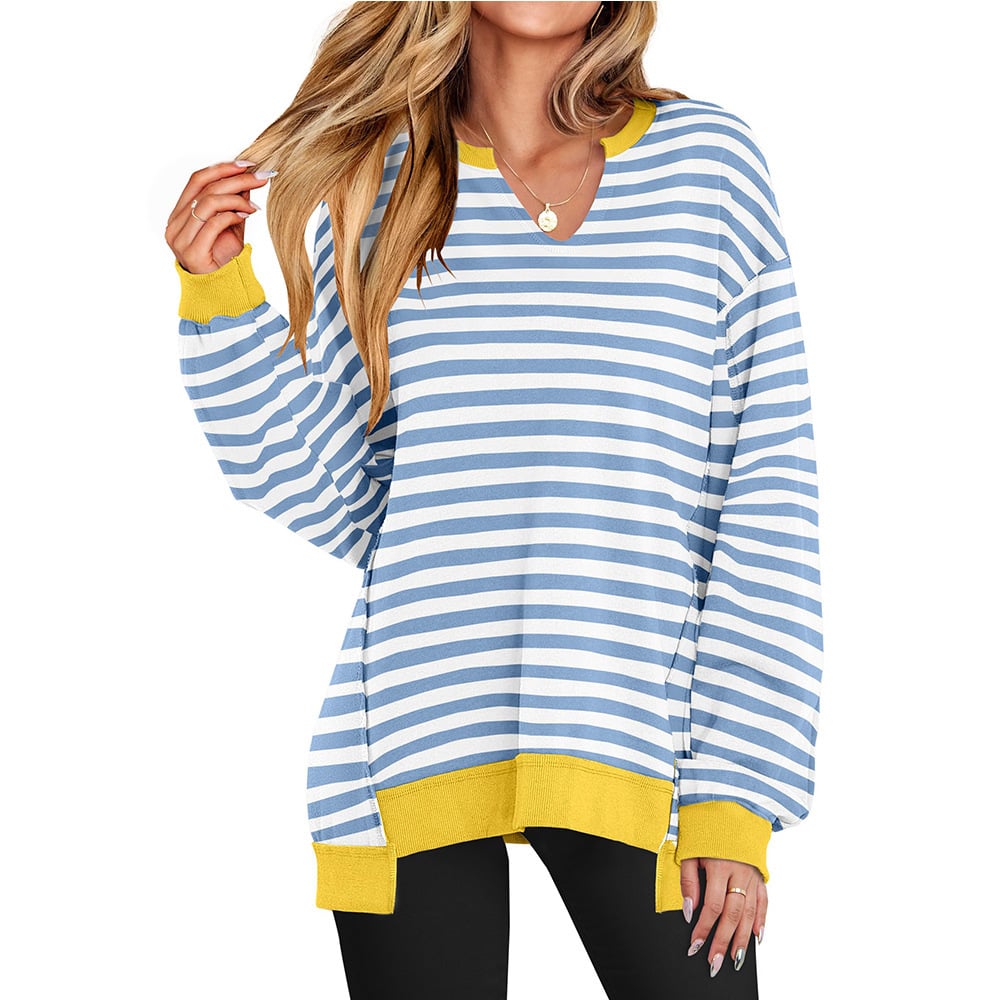 🔥Christmas Sale-Up to 50% Off🔥Womens Oversized Sweatshirt V Neck Long Sleeve Tunic Lightweight Pullover