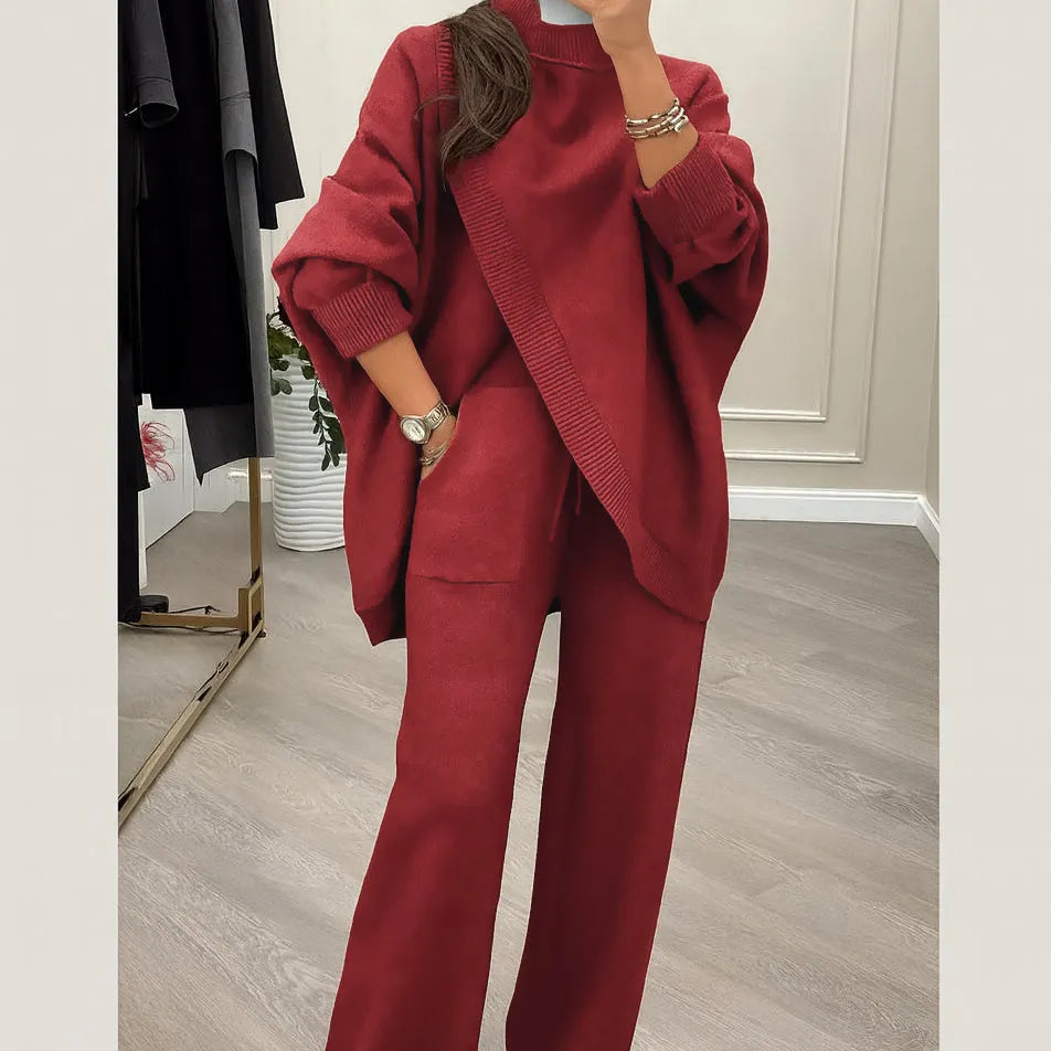 🔥 59% OFF! NEW! Women's 2-piece set – Asymmetrical sweater + wide-leg pants, relaxed fit and soft fabric, ultra comfortable 👚✨