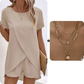 Women's Solid Color Irregular Top & Shorts Two Piece Set