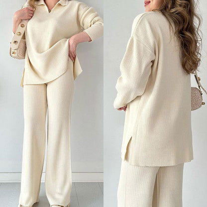 🍂Limited-Time 50% OFF🍂V-Neck Casual Slit Knitted Two-Piece Set