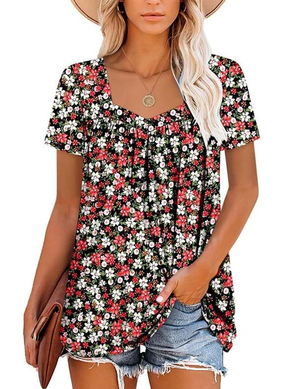 ⏰Hot Sale 50% Off-Women's Summer Pleated Printed Short-Sleeves(🔥Buy 2 get 5% off & Free shipping)