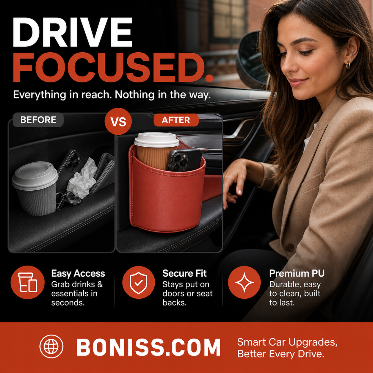 🥳2026 HOT SALE🥳💞50K+ SOLD!🚗🧺 50% OFF! Leather Car Door Cup Holder – Wide‑mouth opening, easy reach for drinks & phone. Clip‑on secure fit. PU leather, tough & stylish. 🛡️✨