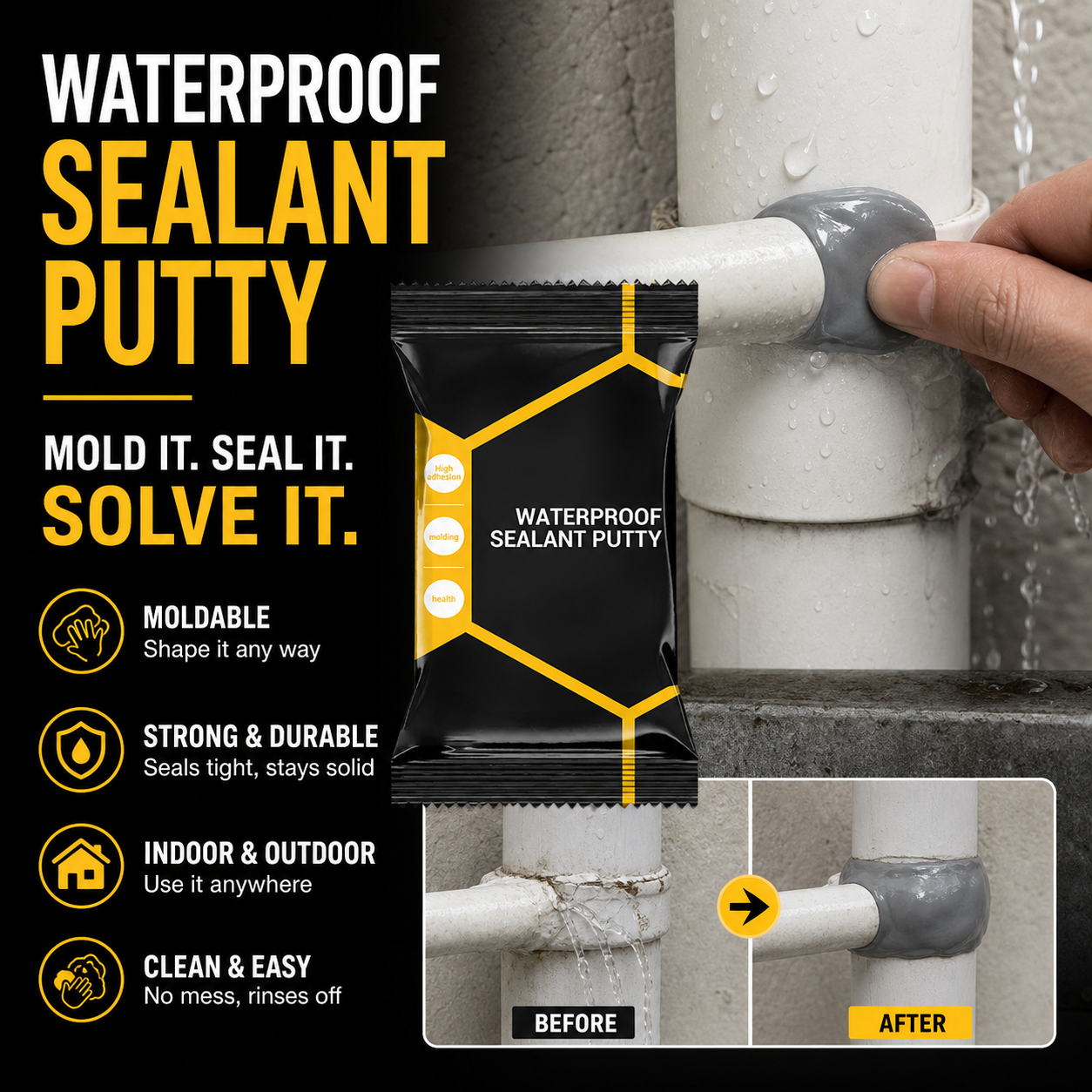 🏠 LIMITED-TIME 50% OFF! Waterproof Sealant Putty, Mouldable Hole Sealing Filler for Pipe Wall Gap Blocking