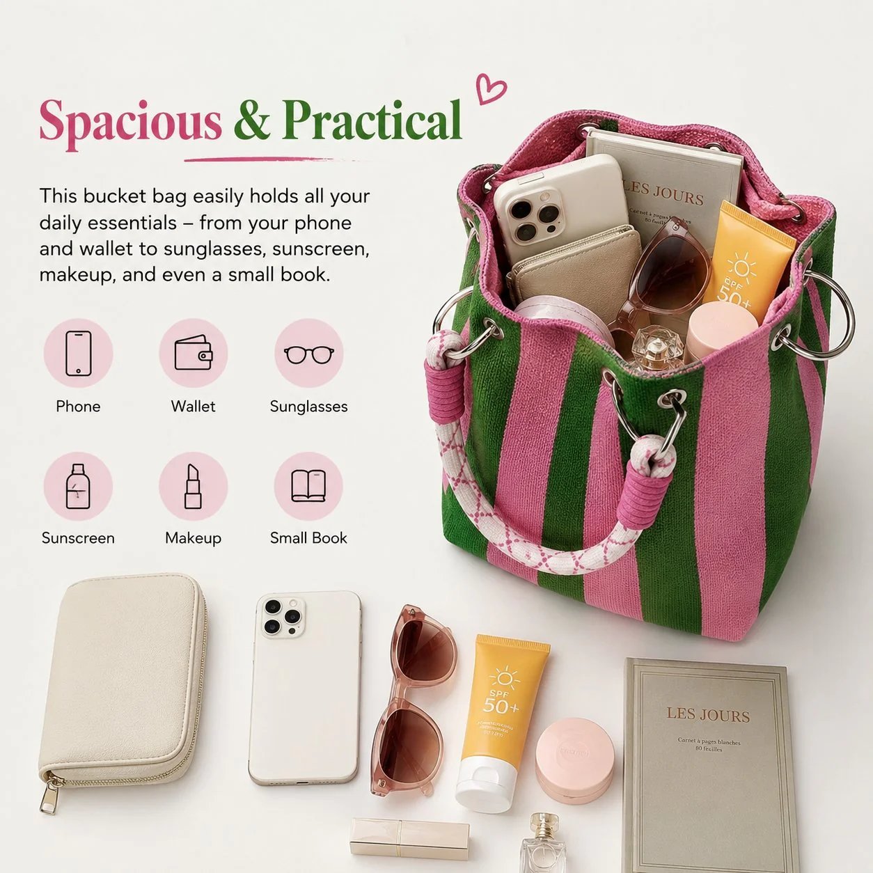🏆👜 Limited-Time Sale: 50% OFF 🌴 Boho Striped Knit Bucket Handbag for Women – Handmade Summer Beach Shoulder Bag2