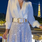 Elegant Long-sleeved Blouse With V-neckline And Wide Sequinned Jumpsuit Trousers