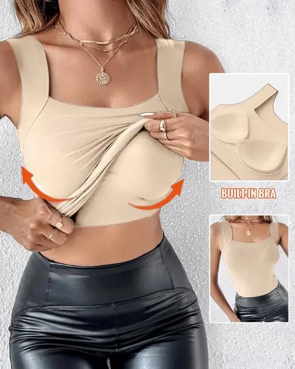 🏆Last Day Special Price $17.99!!💐Women's U Neck Tank Tops with Built-In Bra