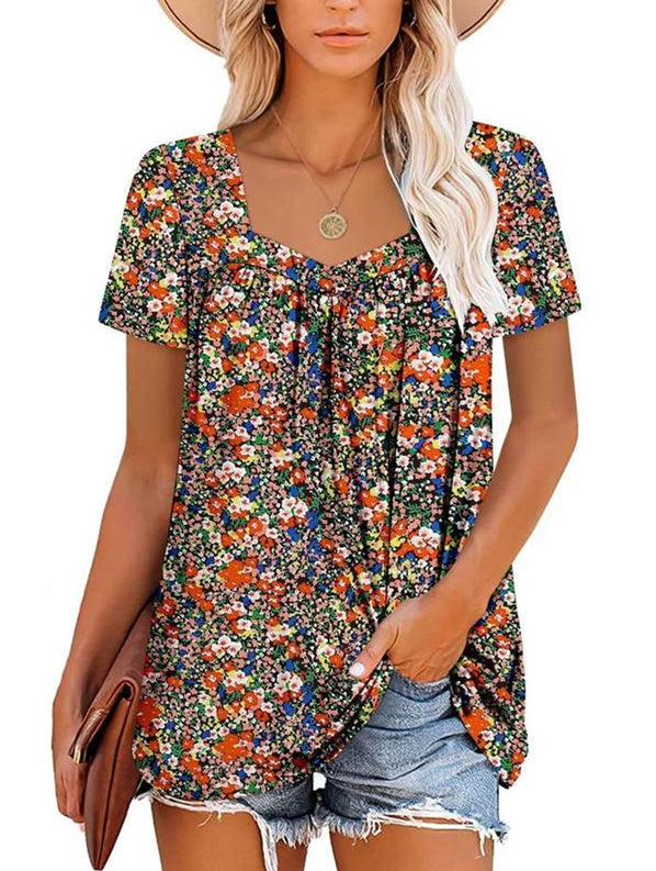 ⏰Hot Sale 50% Off-Women's Summer Pleated Printed Short-Sleeves(🔥Buy 2 get 5% off & Free shipping)