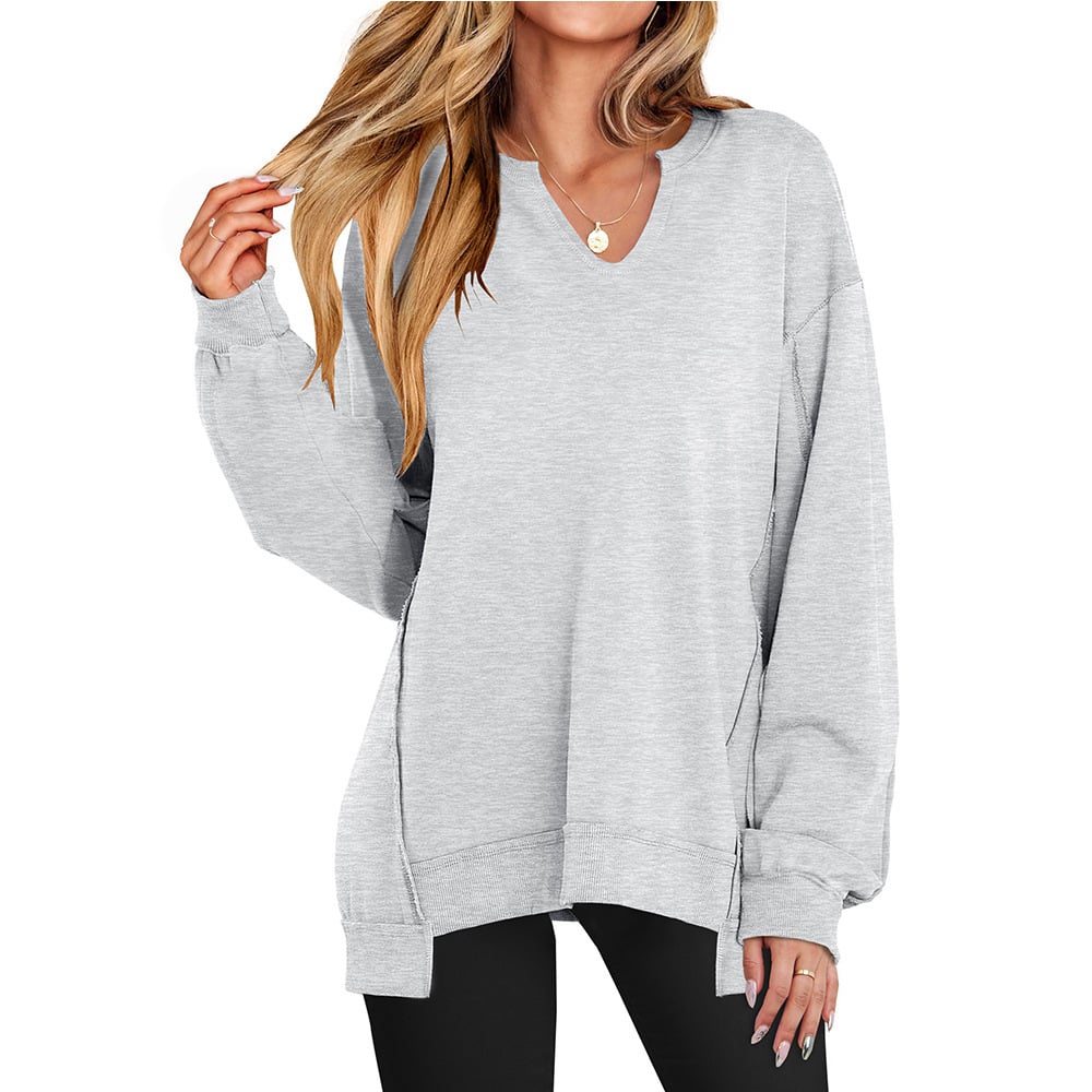 🔥Christmas Sale-Up to 50% Off🔥Womens Oversized Sweatshirt V Neck Long Sleeve Tunic Lightweight Pullover
