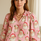 🎅Christmas Offer: 50% Off-Christmas Santa Print Ruffle V-Neck Blouse