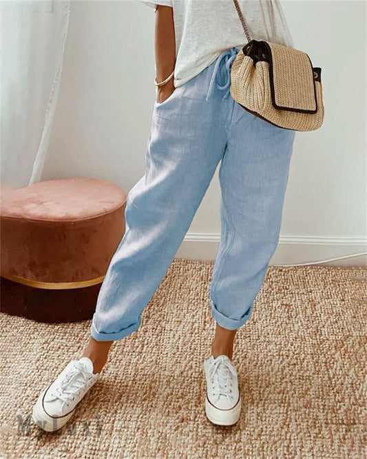 🎁 60% OFF !! 👖🌿 Casual Cotton and Linen Pants for Women – Breathable, High-Waisted & Ankle-Length Elegance ✨☀️